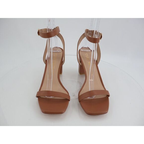 Stuart Weitzman Nearlybare Tan 75mm Block Heel Sandals Size 11B Brown Leather - Picture 4 of 14